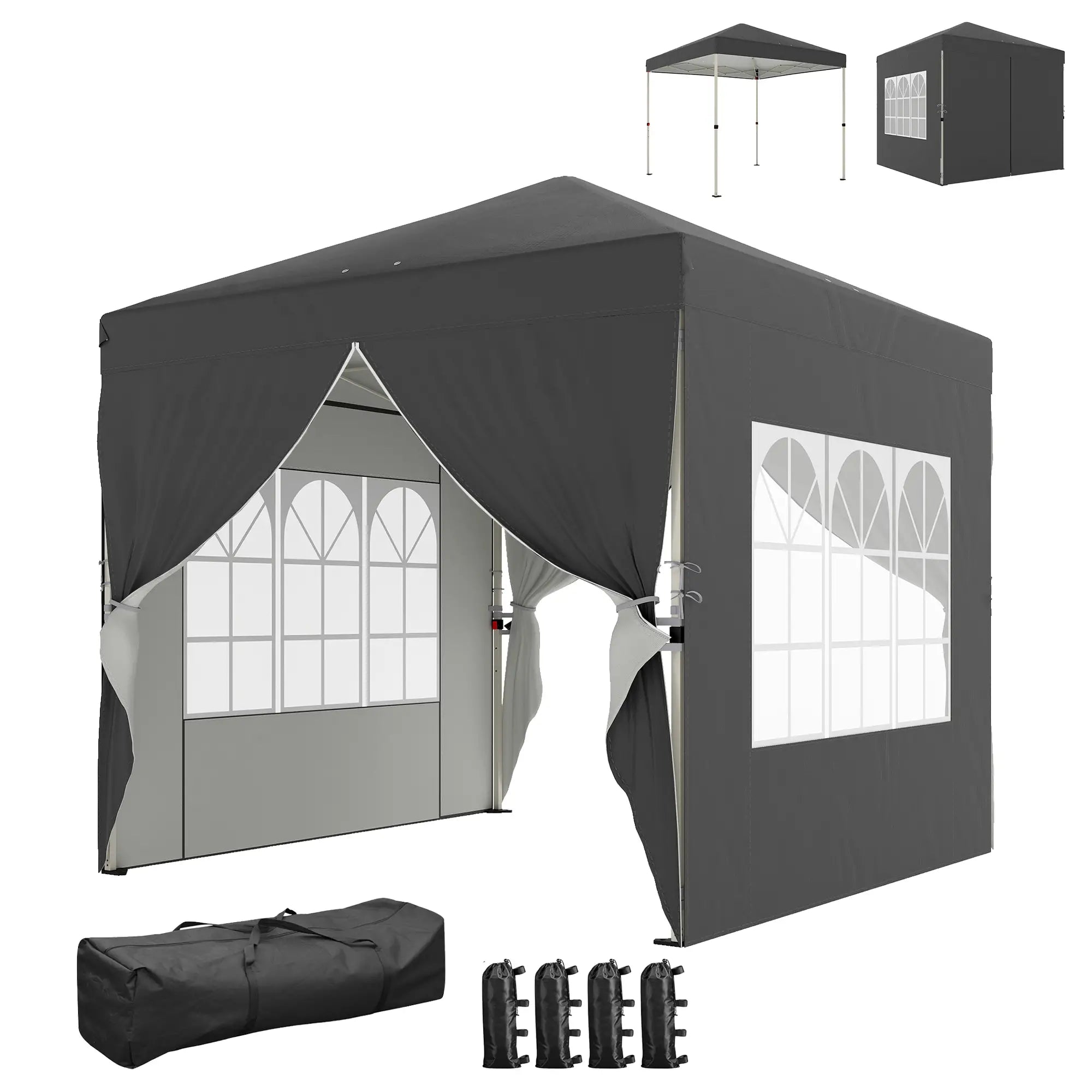 8.2 x 8.2 ft Pop Up Canopy Tent, 4 Sidewalls, UPF 50+, Sandbags, Dark Grey Pop Up Canopies Dark Grey, White at Gallery Canada