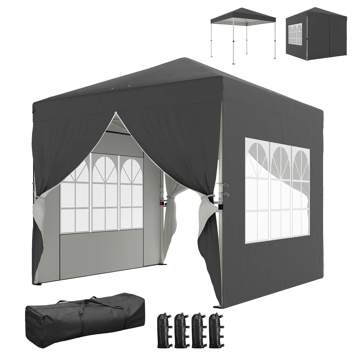 8.2 x 8.2 ft Pop Up Canopy Tent, 4 Sidewalls, UPF 50+, Sandbags, Dark Grey Pop Up Canopies Dark Grey, White at Gallery Canada