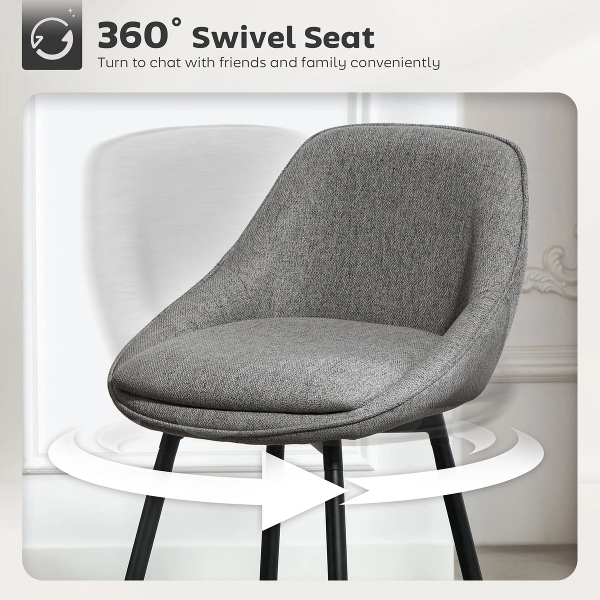 26" Counter Height Barstools Set of 2, Upholstered Swivel Bar Stools, Dark Grey Bar Stools at Gallery Canada