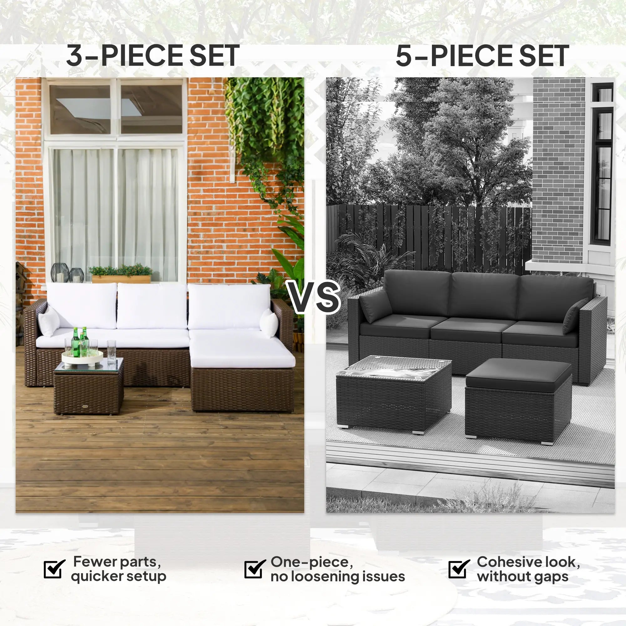 Modern Rattan Sofa Set, 3pcs, Wicker Patio Furniture with Coffee Table Patio Furniture Sets at Gallery Canada