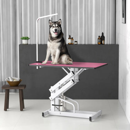 Adjustable Dog Grooming Table with Arm, Noose, Non-Slip, Pink Dog Grooming Tables at Gallery Canada