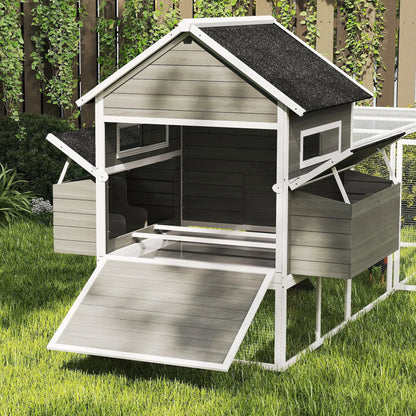 Wooden Chicken Coop With Run, Nesting Box, 137", Dark Grey Chicken Coops at Gallery Canada