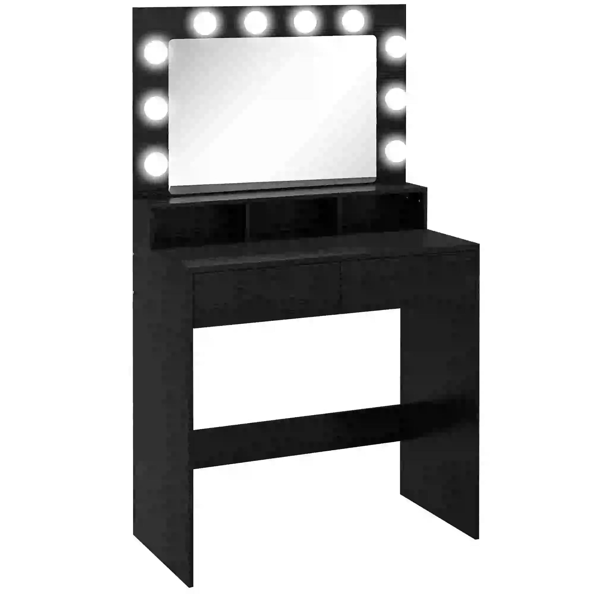 Vanity Table, Makeup Dressing Table with LED Lighting Mirror, Drawers, for Bedroom, Black Dressing & Vanity Tables at Gallery Canada