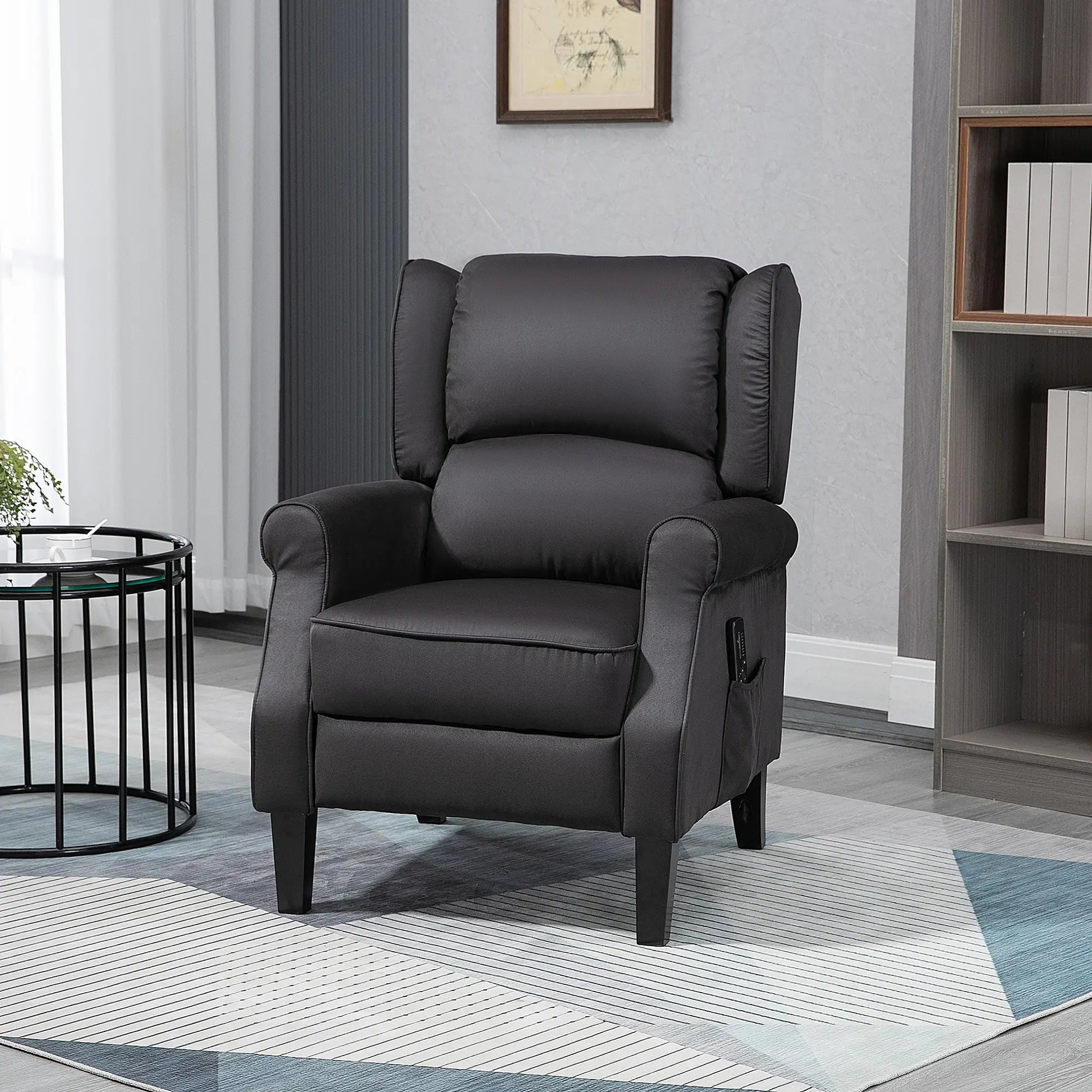 Massage Recliner Chair, Suede Wingback with Footrest, Wood Legs, Remote, Black Single Sofas at Gallery Canada