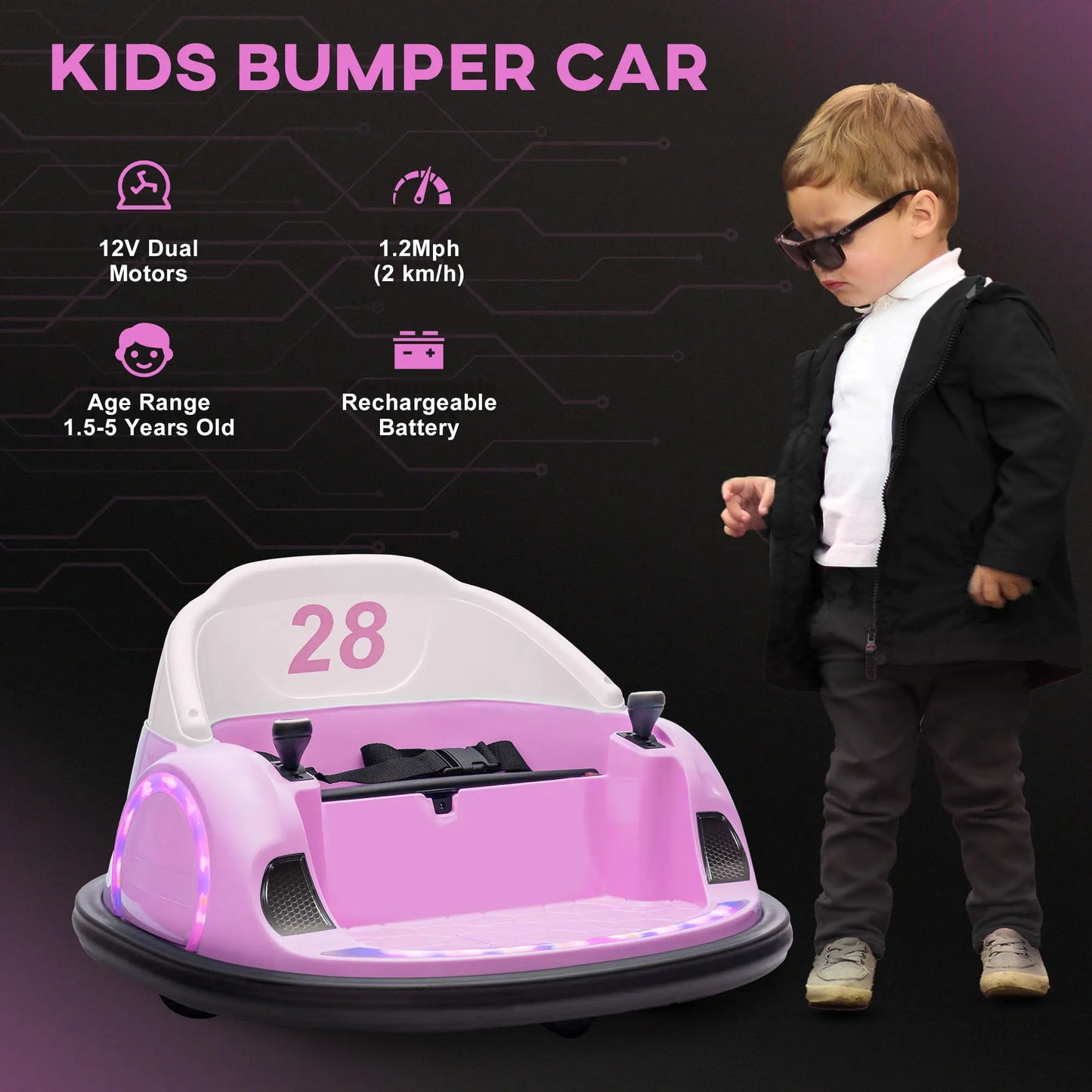 12V Bumper Car, 360 Remote Control, Lights Music Horn, 1.5-5 Years, Pink Electric Toy Cars at Gallery Canada