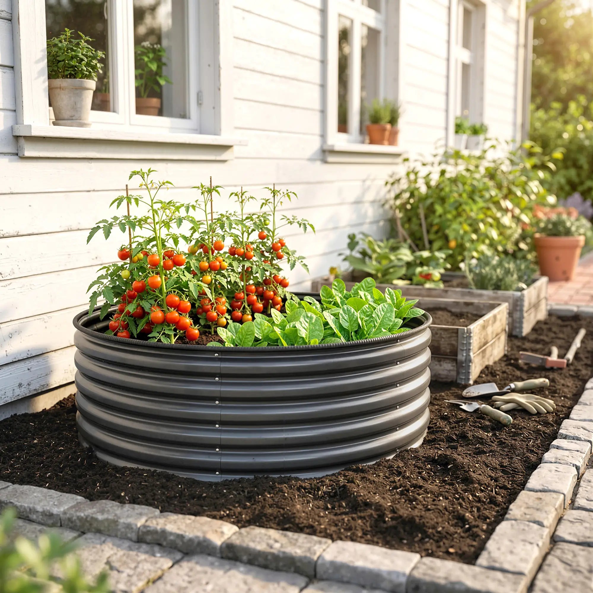 Galvanized Raised Flower Bed, 4 x 4 x 1.5 ft, Dark Grey Raised Garden Beds at Gallery Canada