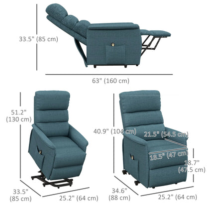 Power Lift Chair Recliner, Remote Control, Side Pockets, Blue Electric Power Lift Chairs at Gallery Canada