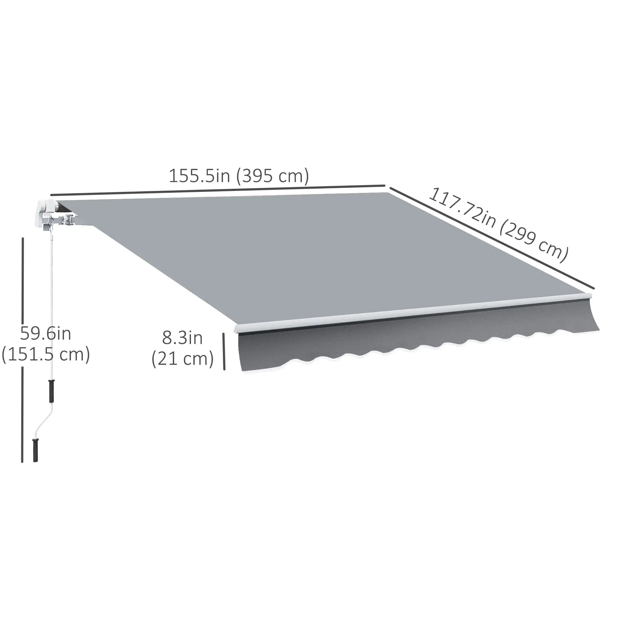 10x8ft Manual Retractable Patio Awning, Aluminum Frame, Grey Deck Awnings at Gallery Canada