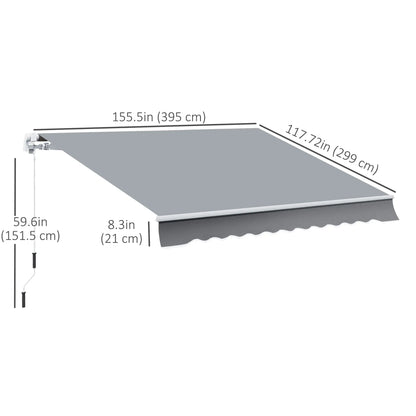 10x8ft Manual Retractable Patio Awning, Aluminum Frame, Grey Deck Awnings at Gallery Canada