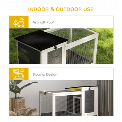 Wooden Rabbit Hutch, Pull-Out Tray, Openable Roof, Small Animal Cage on Wheels, Grey Rabbit Hutch at Gallery Canada