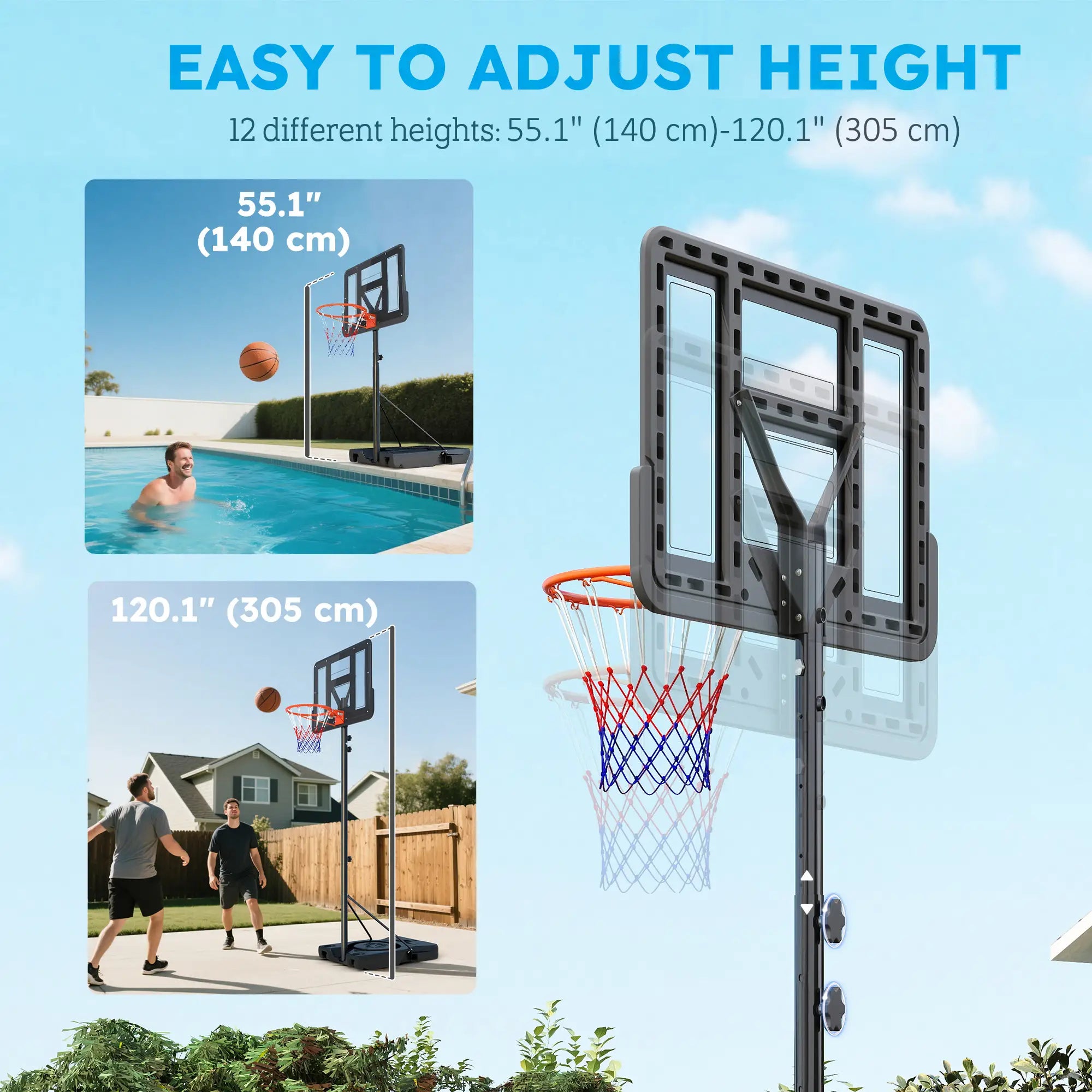 Portable Basketball Hoop, 4.6-10ft with Wheels, 43