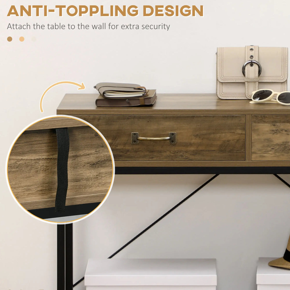 39" Vintage Console Table, Narrow Entryway with Drawers, Brown Console Tables at Gallery Canada