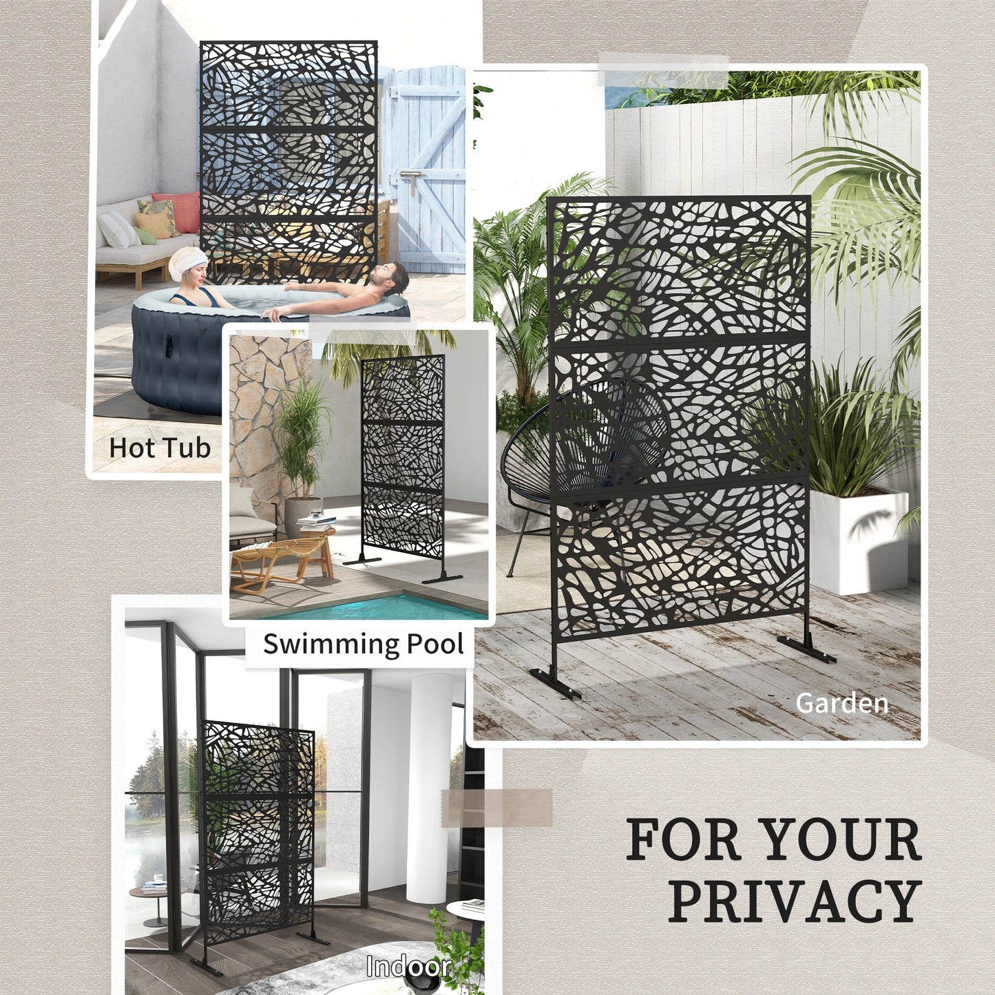 6.5FT Decorative Outdoor Divider, Metal Privacy Screen with Stand, Twisted Line Style, Black Side Awnings at Gallery Canada