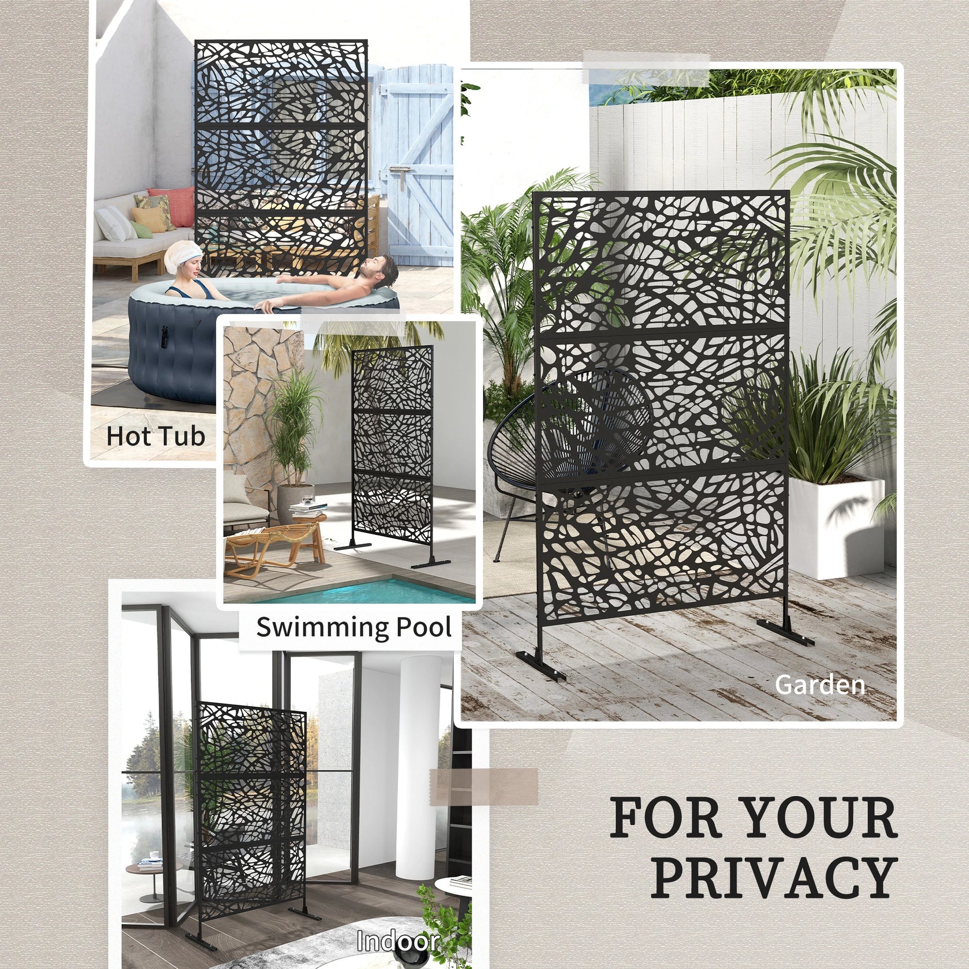 6.5FT Decorative Outdoor Divider, Metal Privacy Screen with Stand, Twisted Line Style, Black Side Awnings at Gallery Canada