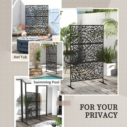 6.5FT Decorative Outdoor Divider, Metal Privacy Screen with Stand, Twisted Line Style, Black Side Awnings at Gallery Canada