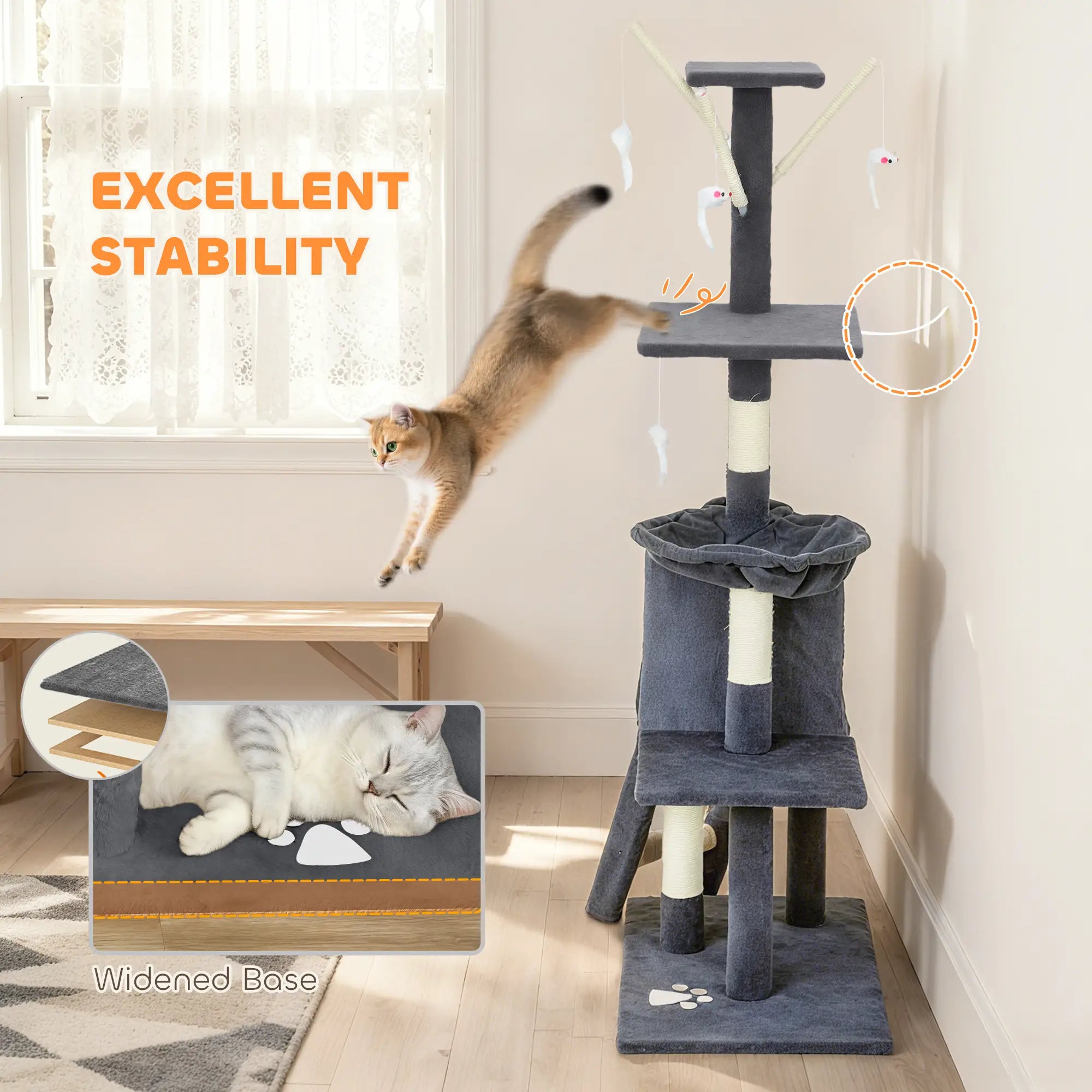 53 Inch Cat Tree Tower, Scratching Posts, Condo, Perches, Dark Grey Cat Towers at Gallery Canada