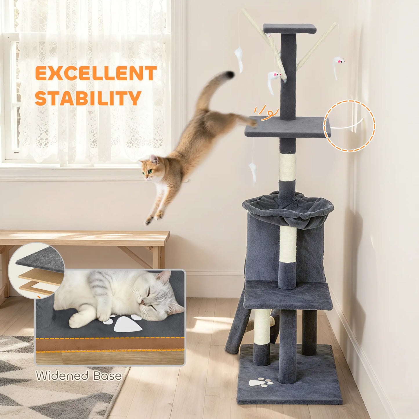 53 Inch Cat Tree Tower, Scratching Posts, Condo, Perches, Dark Grey Cat Towers at Gallery Canada
