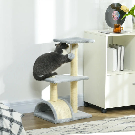 28" Cat Tree, Scratching Post, Pad, Toy Ball, Light Grey Cat Posts Light grey, Cream white at Gallery Canada