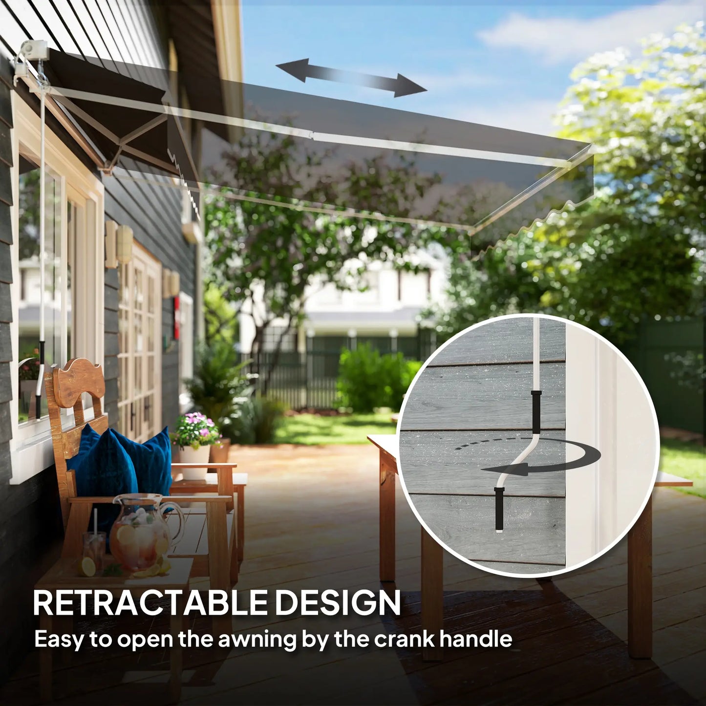 8' x 7' Retractable Patio Awning, UV Water-Resistant Fabric, Black Patio Awnings at Gallery Canada