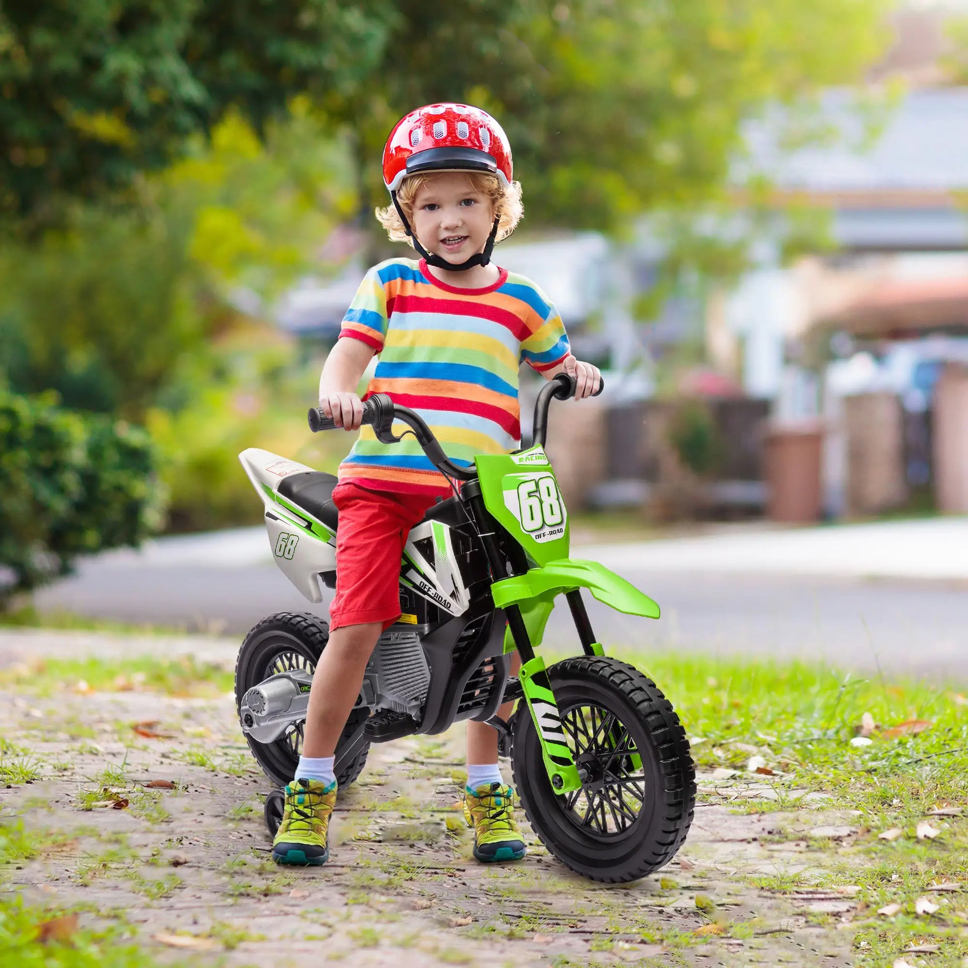 12V Kids Dirt Bike, Electric Motorcycle, Training Wheels, Green Electric Motorcycles at Gallery Canada