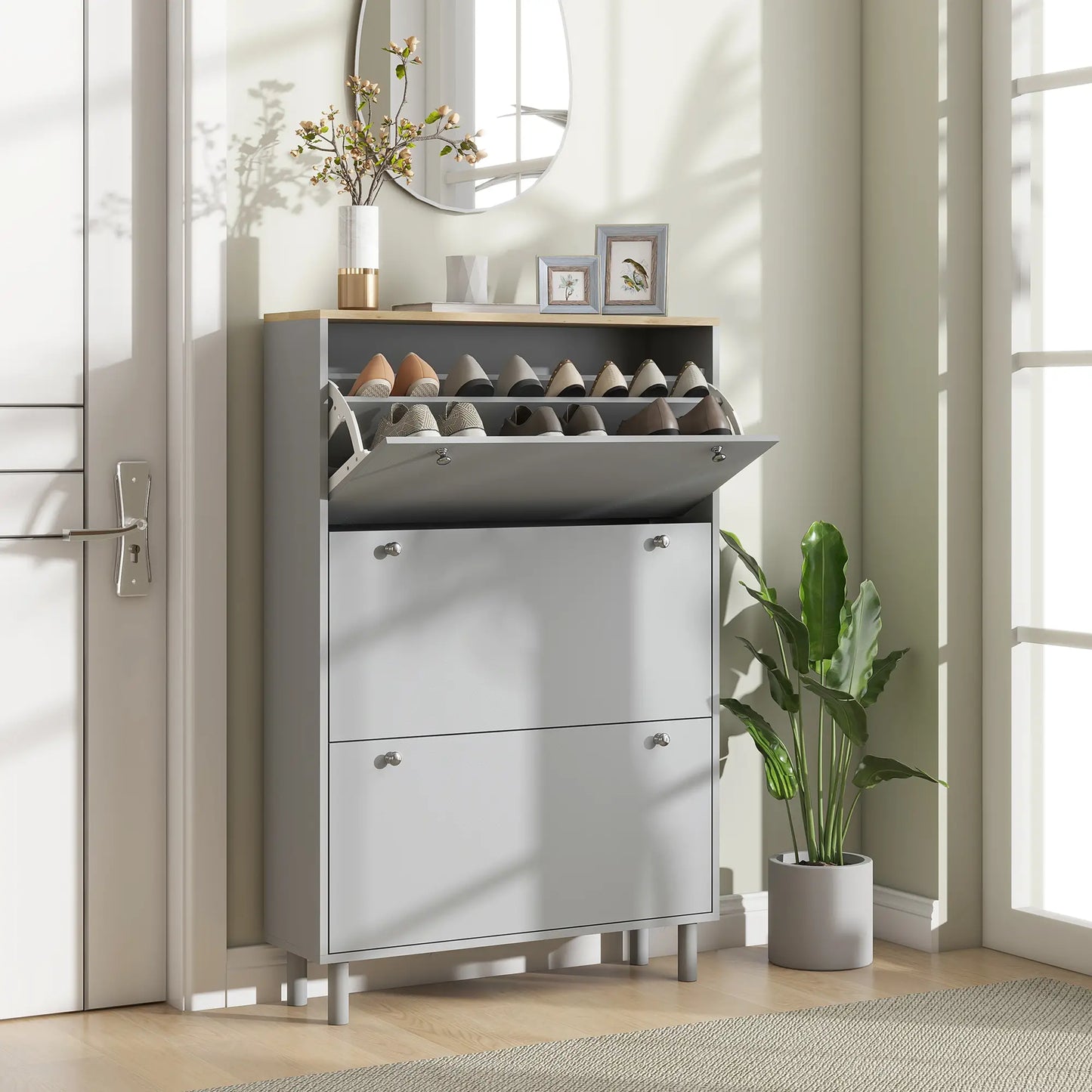 Shoe Storage, 3 Flip Drawers, Adjustable Shelves, 24 Pairs, Grey Shoe Storage Cabinets & Racks at Gallery Canada