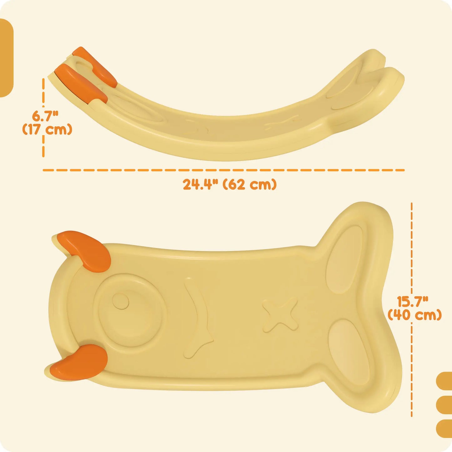 24,4" Planche d'équilibre pour enfants, planche oscillante, âges 3-6, jaune
