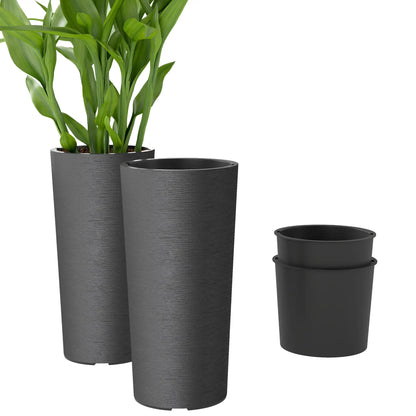 24" Tall Planters Set of 2, Plastic Flower Pots, Dark Gray Planter Set at Gallery Canada