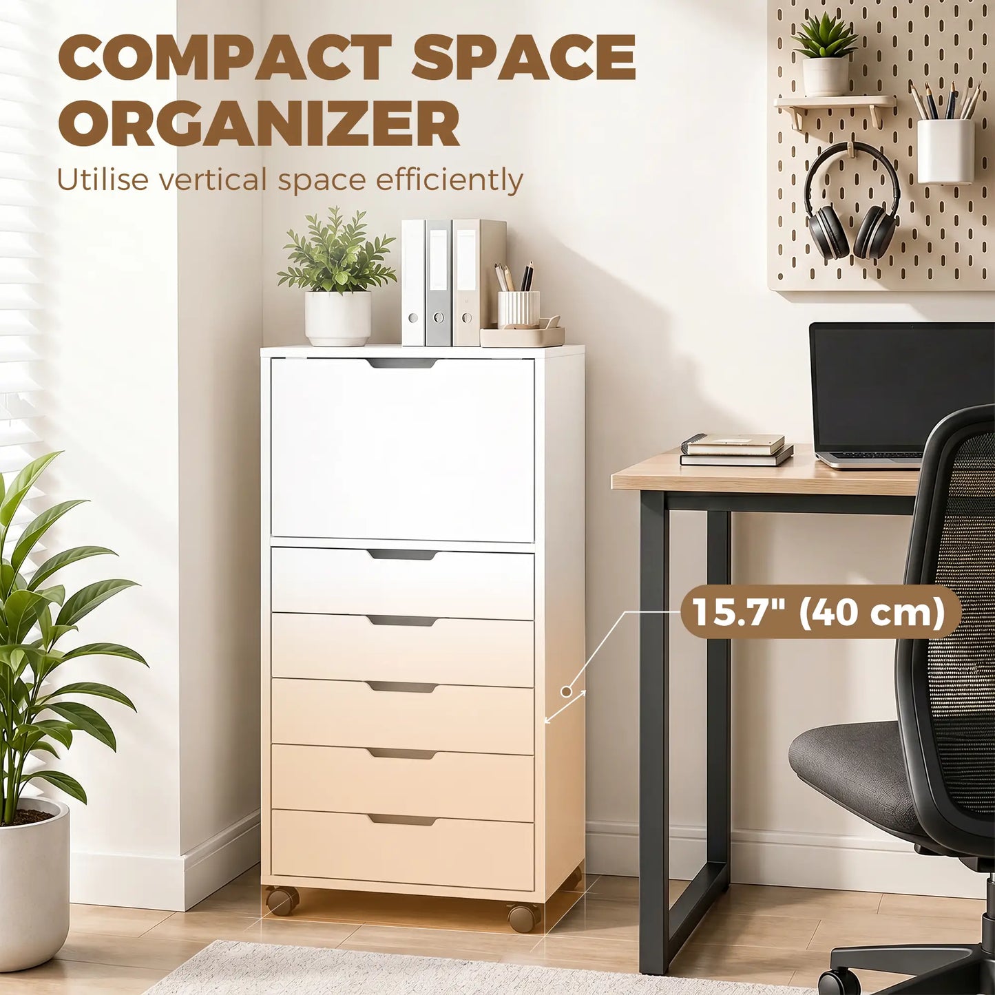 Mobile File Cabinet, 5 Drawers, White