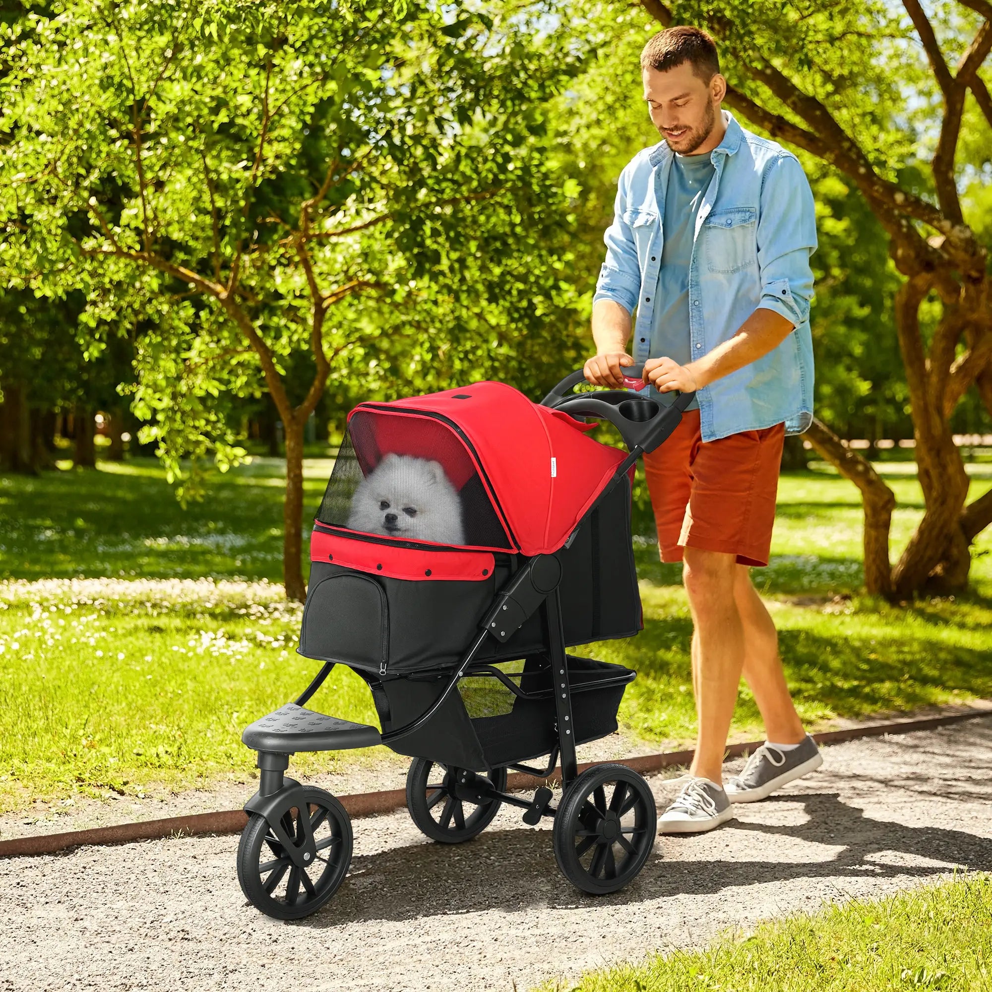 3 Wheel Folding Dog Stroller, Adjustable Canopy, Storage Brake, Mesh Window, S&M Dogs, Red Dog Bike Trailers & Strollers at Gallery Canada