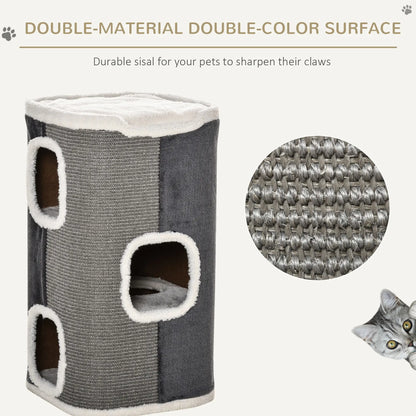 4-Story Cat House, Sisal Scratching Surface, Removable Cushion, 16" x 16" x 29", Grey Cat Houses at Gallery Canada