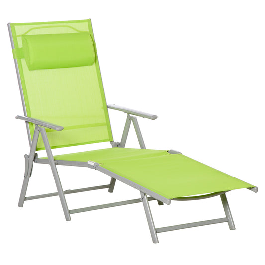 Heavy-duty Adjustable Folding Reclining Chair Outdoor Sun Lounger Patio Chaise Lounge Garden Beach Gravity Lounge with Pillow, 7 Adjustable Backrest Positions, Green - Gallery Canada