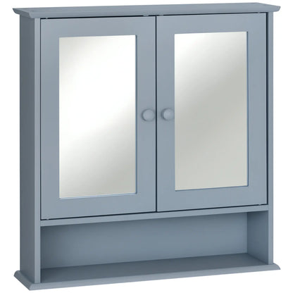 Wall-Mounted Medicine Cabinet, Double Doors, Open Shelf, Adjustable, Grey Mirror Medicine Cabinets Grey at Gallery Canada