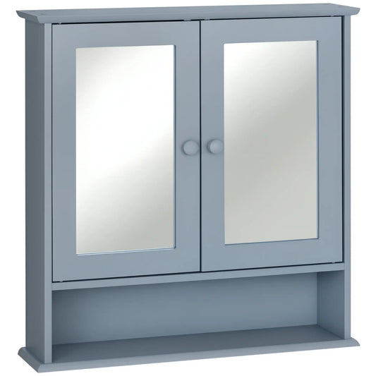 Wall-Mounted Medicine Cabinet, Double Doors, Open Shelf, Adjustable, Grey Mirror Medicine Cabinets Grey at Gallery Canada