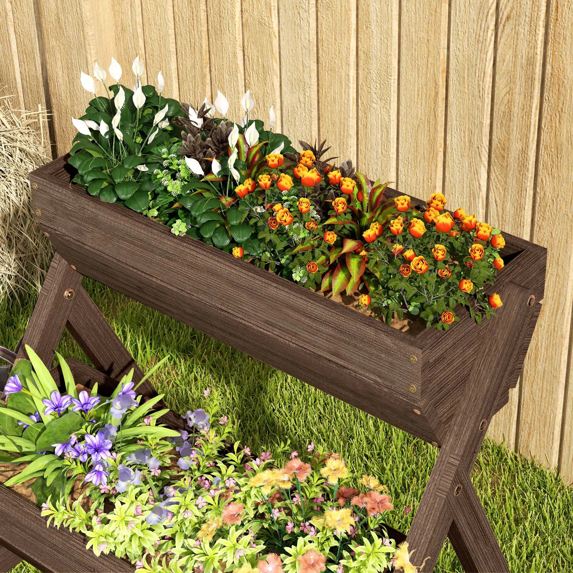 3 Tier Elevated Planter Box, Wooden Raised Garden Bed, 26