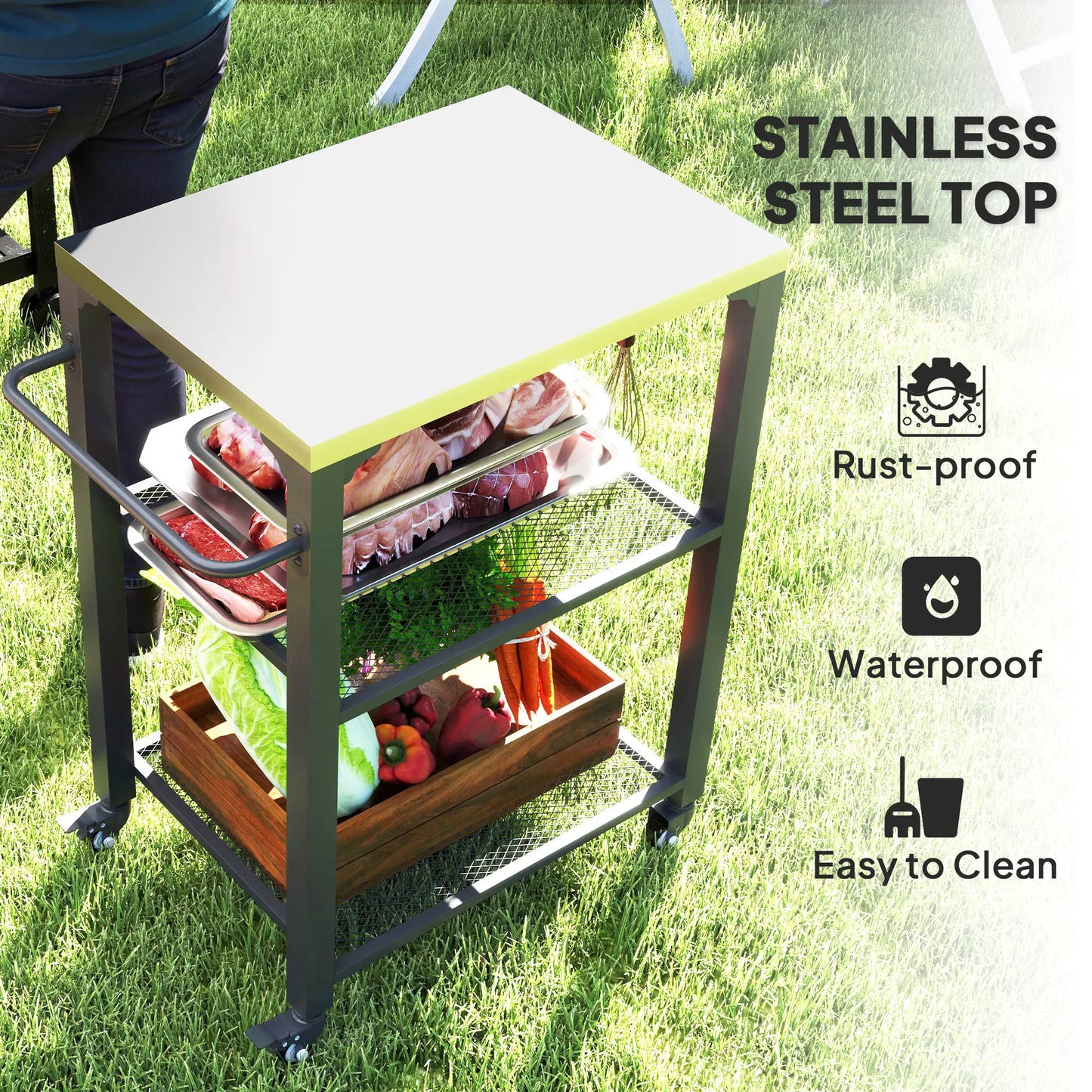 3-Shelf Outdoor Grill Cart, Stainless Steel Top, Wheels Outdoor Grill Carts at Gallery Canada