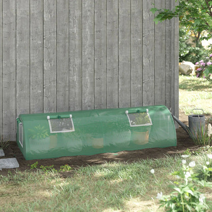 Portable Mini Greenhouse, 7' x 3' x 2', Steel Frame With 5 Mesh Windows, Green