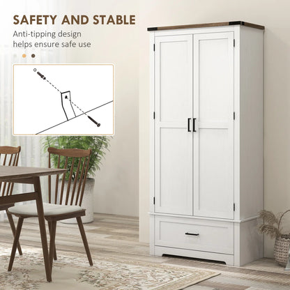 69" Tall Farmhouse Pantry Cabinet, 2 Doors, Drawer, Adjustable Shelves, White Kitchen Pantry Cabinets at Gallery Canada