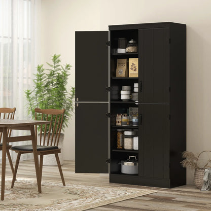 4-Door Storage Cabinet, Adjustable Shelves, 70", Black Kitchen Pantry Cabinets at Gallery Canada