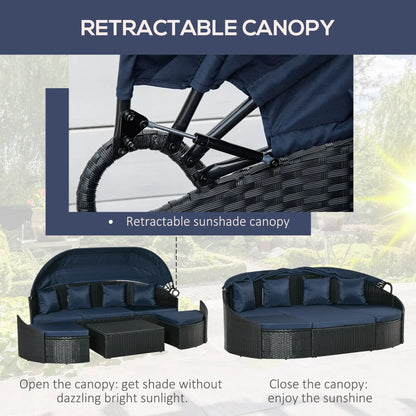 4-Piece PE Wicker Round Daybed, Outdoor Rattan Lounge Set, Dark Blue Daybeds at Gallery Canada