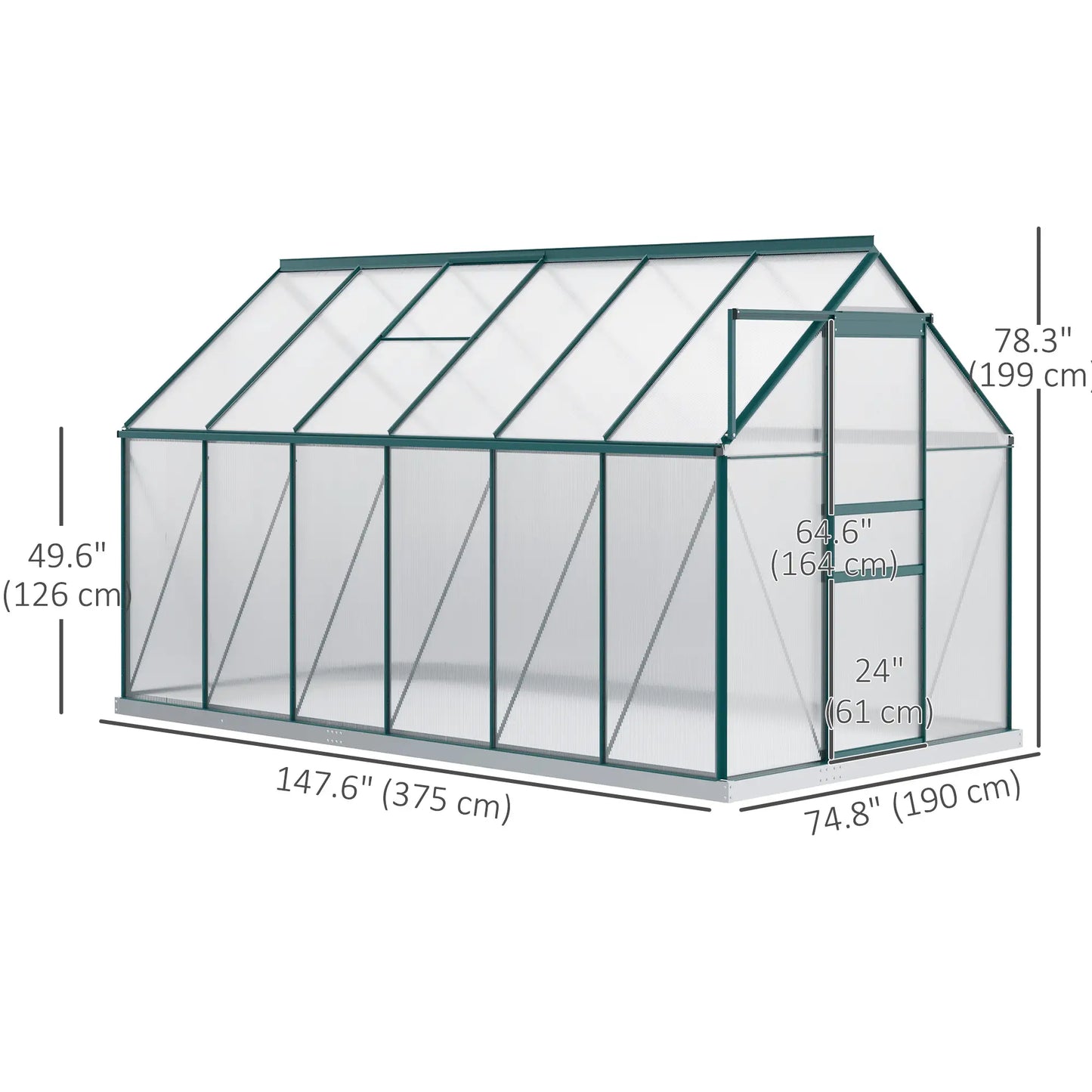 6' x 12' x 6.5' Polycarbonate Greenhouse, Walk-in, Adjustable Roof Vent, Green Walk In Greenhouses at Gallery Canada