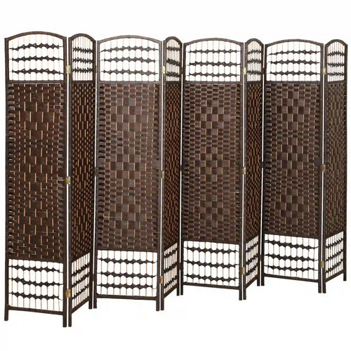 8 Panel Folding Room Divider, Portable Privacy Screen, Brown