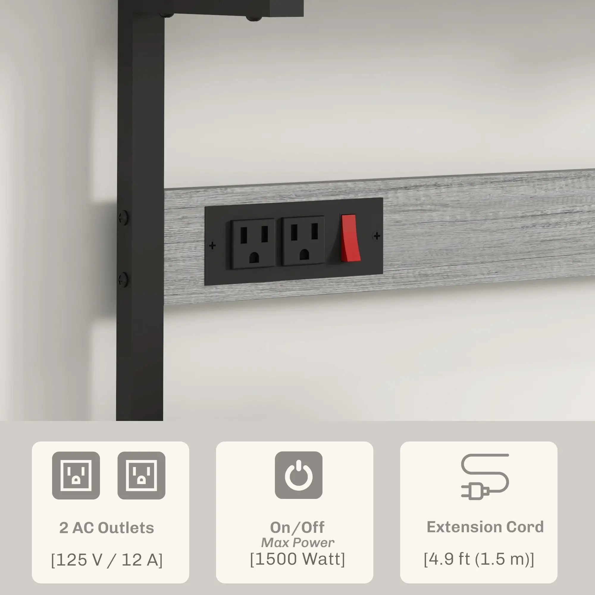 Kitchen Baker's Rack with Power Outlet, Adjustable Shelves, Distressed Grey, Grey Bar Cabinets at Gallery Canada