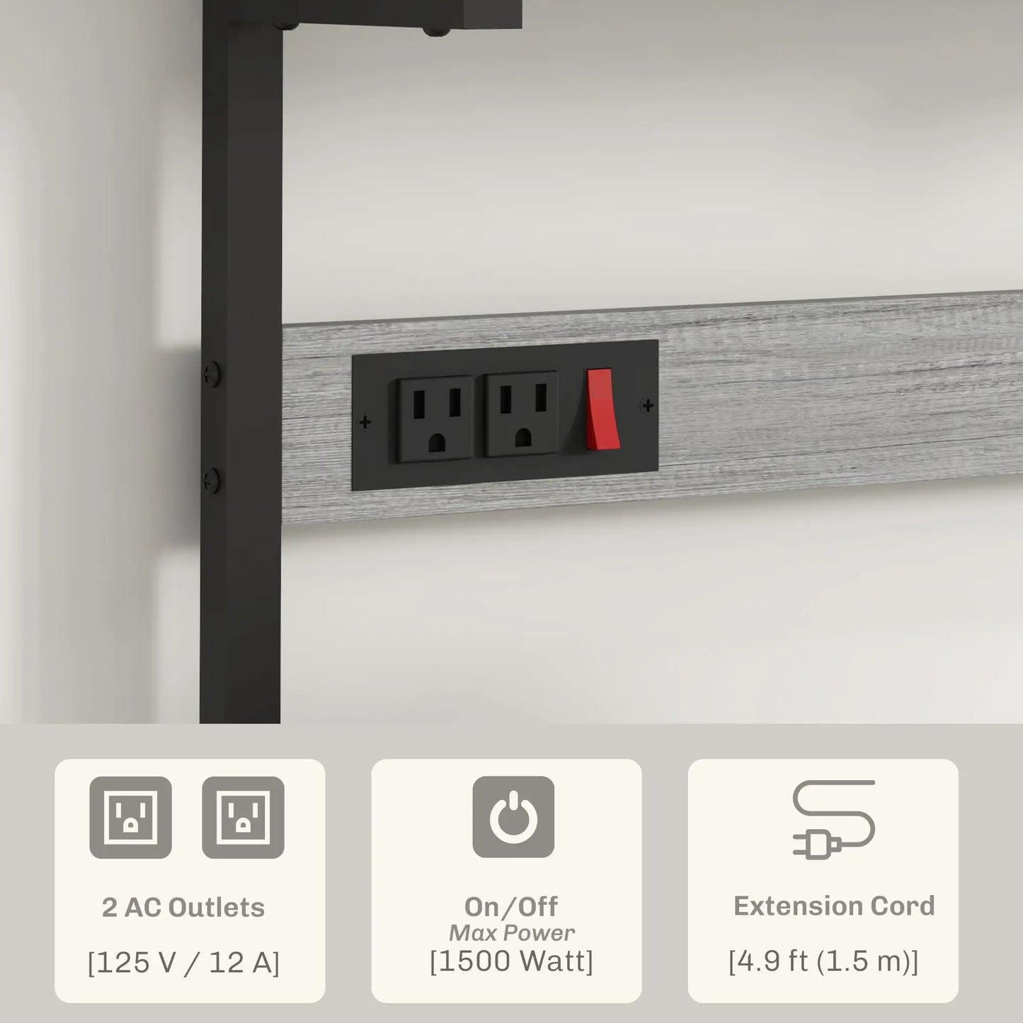 Kitchen Baker's Rack with Power Outlet, Adjustable Shelves, Distressed Grey, Grey Bar Cabinets at Gallery Canada