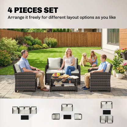 4 Piece Wicker Patio Furniture Set, Loveseat, Chairs, 2 Tier Table, Beige Patio Furniture Sets at Gallery Canada