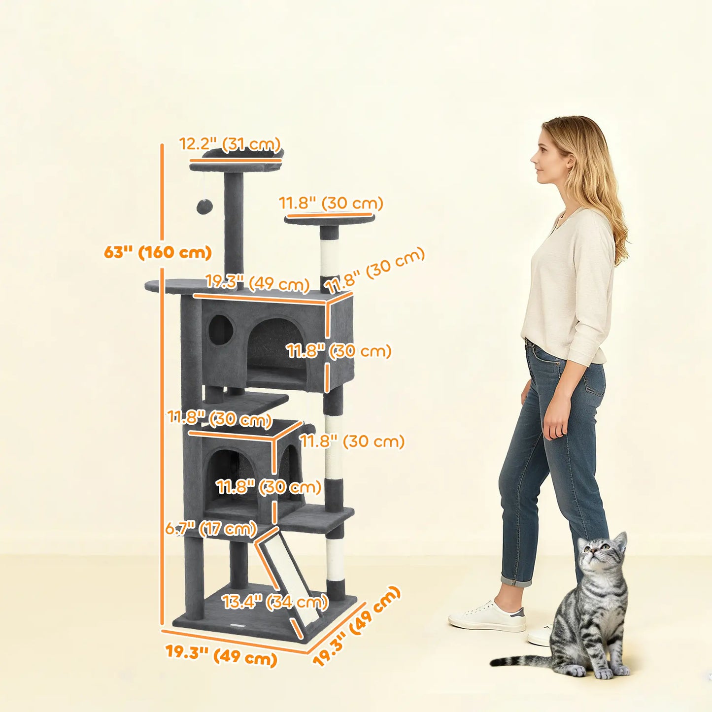 63" Cat Tree, Multi-Level Cat Tower, Scratching Posts, Dark Grey