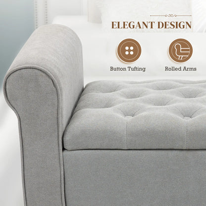 50 Inches Storage Ottoman, Light Grey, Upholstered Bench With Rolled Arms, Light Grey Storage Ottomans & Benches at Gallery Canada