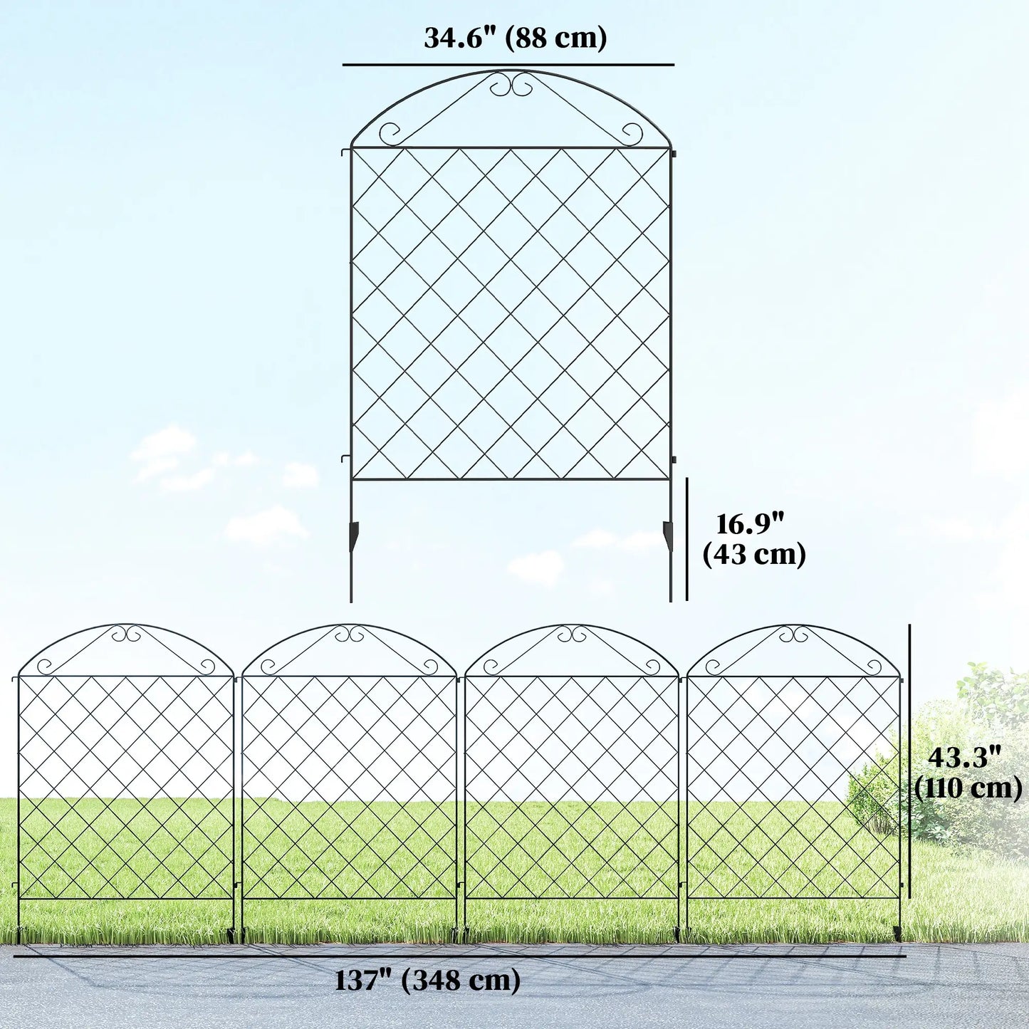 Outdoor Metal Garden Fence Panels, Animal Barrier, 4 Pack, Curved Scrollworks Garden Fences at Gallery Canada