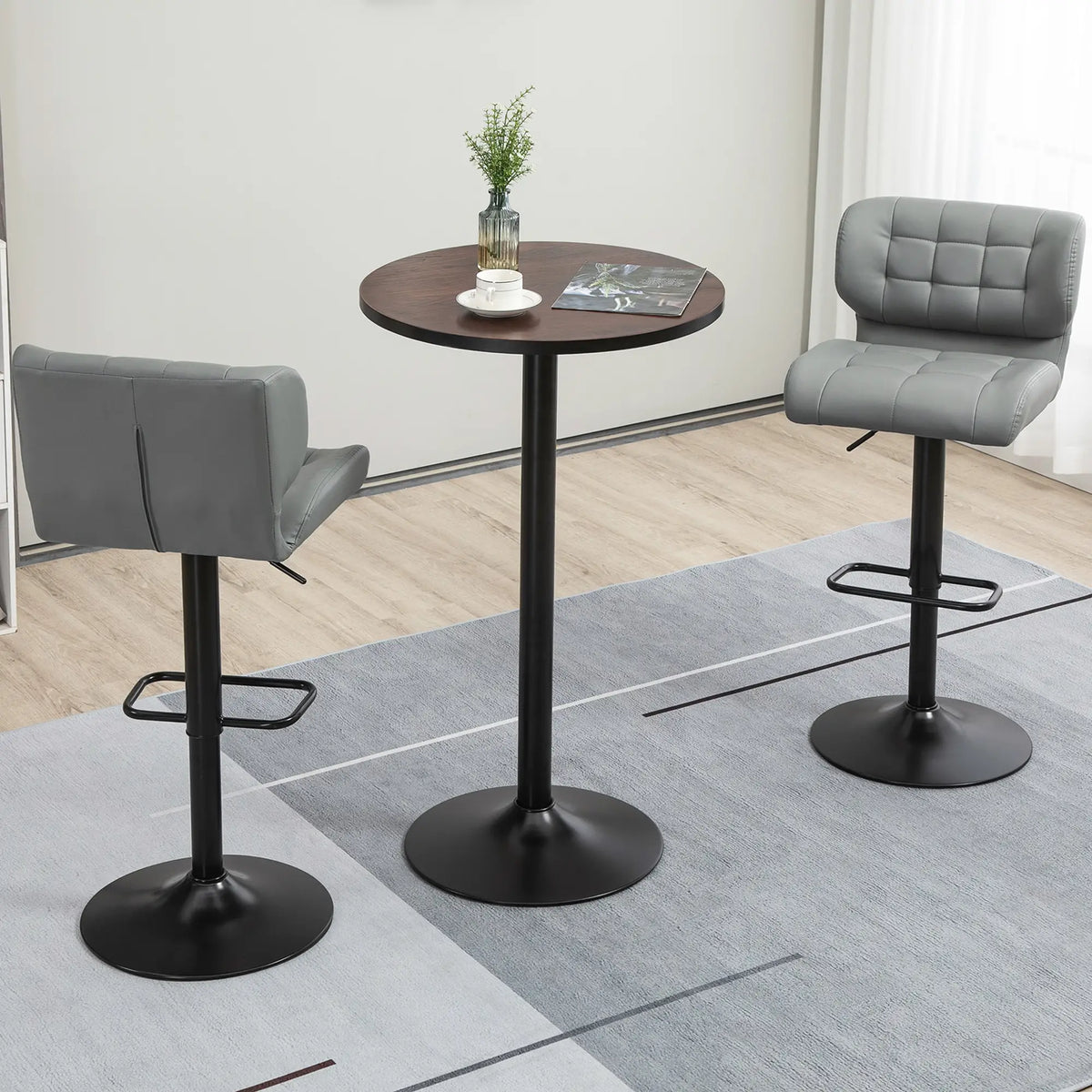Round Bar Table 42 Inch, Industrial Bistro Table, Metal Base, Elm Wood Top Bar Tables & Dining Tables at Gallery Canada