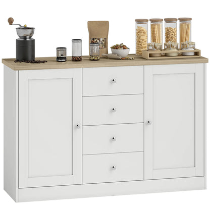Country Style Sideboard Buffet, Coffee Bar Cabinet, Adjustable Shelf, 2 Shaker Doors, 4 Drawers, White Bar Cabinets at Gallery Canada