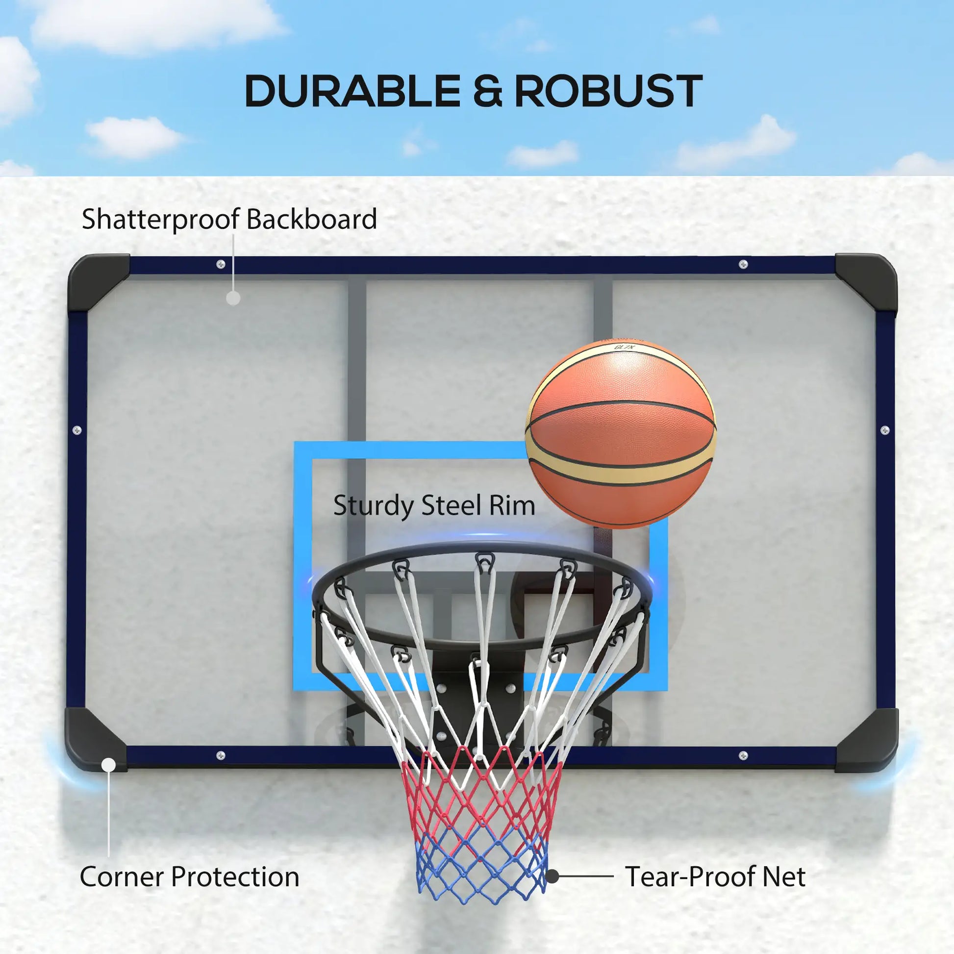 Wall Mounted Basketball Hoop, 45" x 29" Backboard, Durable Rim, All-Weather Net Basketball at Gallery Canada